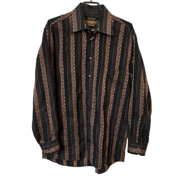 Jack Lipson Signature Striped Mens Button Front Cotton Shirt - Picture 1 of 6